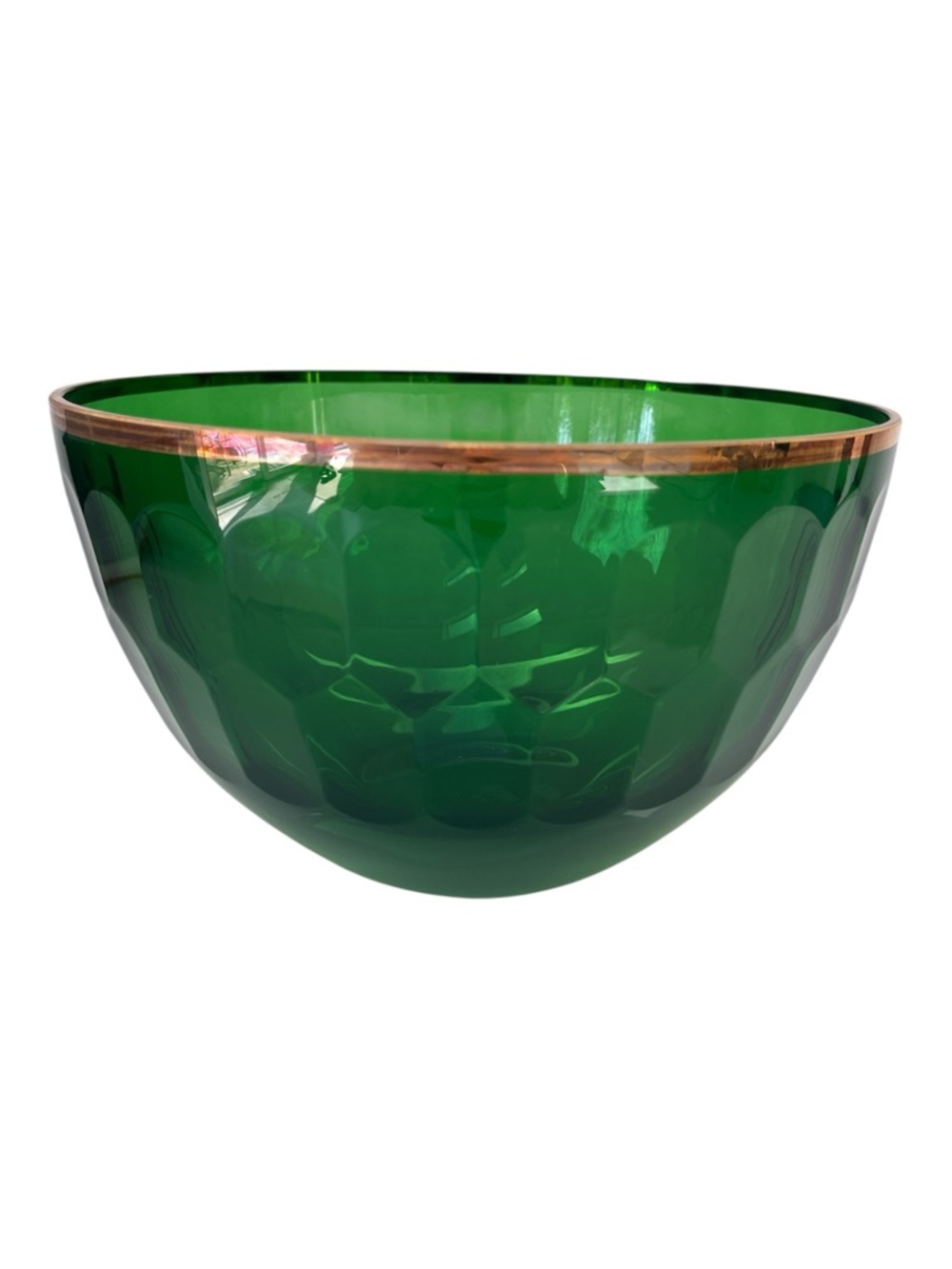Oscar de la Renta Emerald Green Glass Gold Rim Medium Gallery Bowl Poland